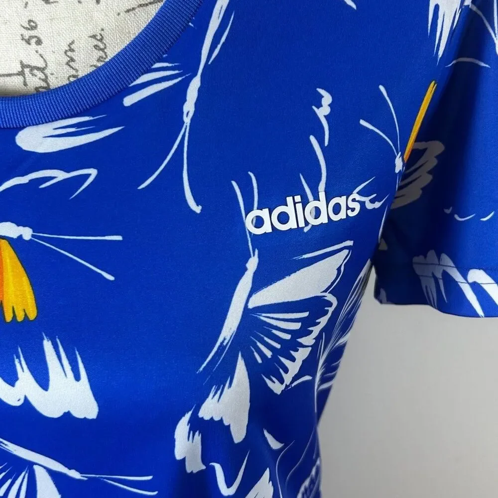 Adidas Farm Rio Butterfly Dress Womens Medium Blue Floral Short Sleeve T-Shirt